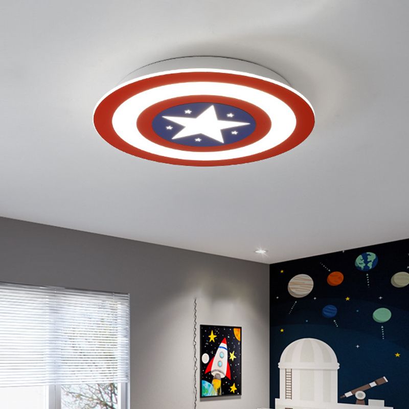 Lámpara de montaje empotrado de Metal Captain Shield, lámpara de techo empotrada roja y azul LED para niños