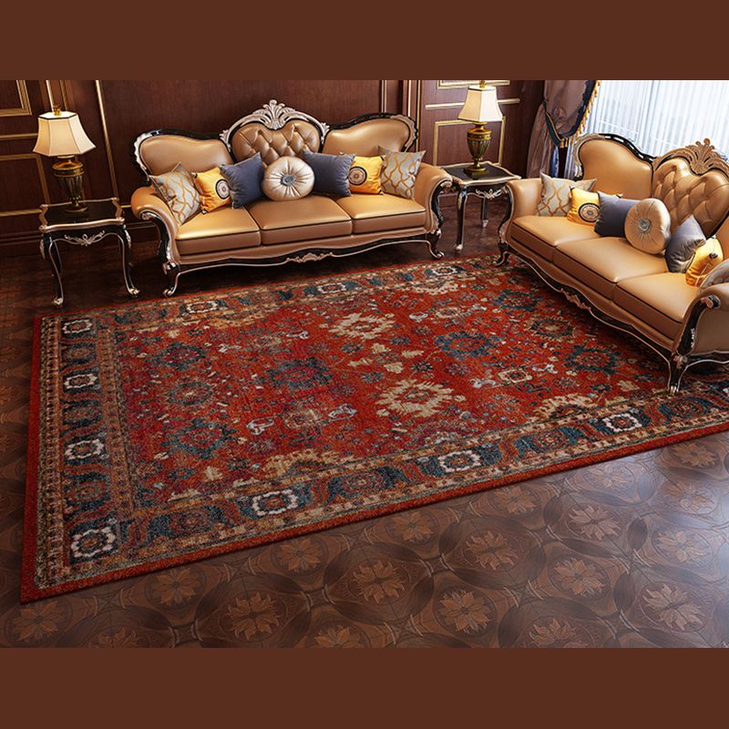 Solid Color Floral Print Rug Polyester Olden Carpet Non-Slip Backing Indoor Rug for Home Decoration