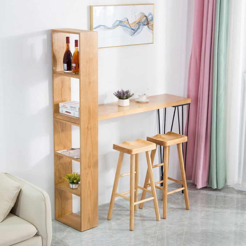 Modern Solid Wood Bar Dining Table Rectangle Bar Table with Storage Shelf