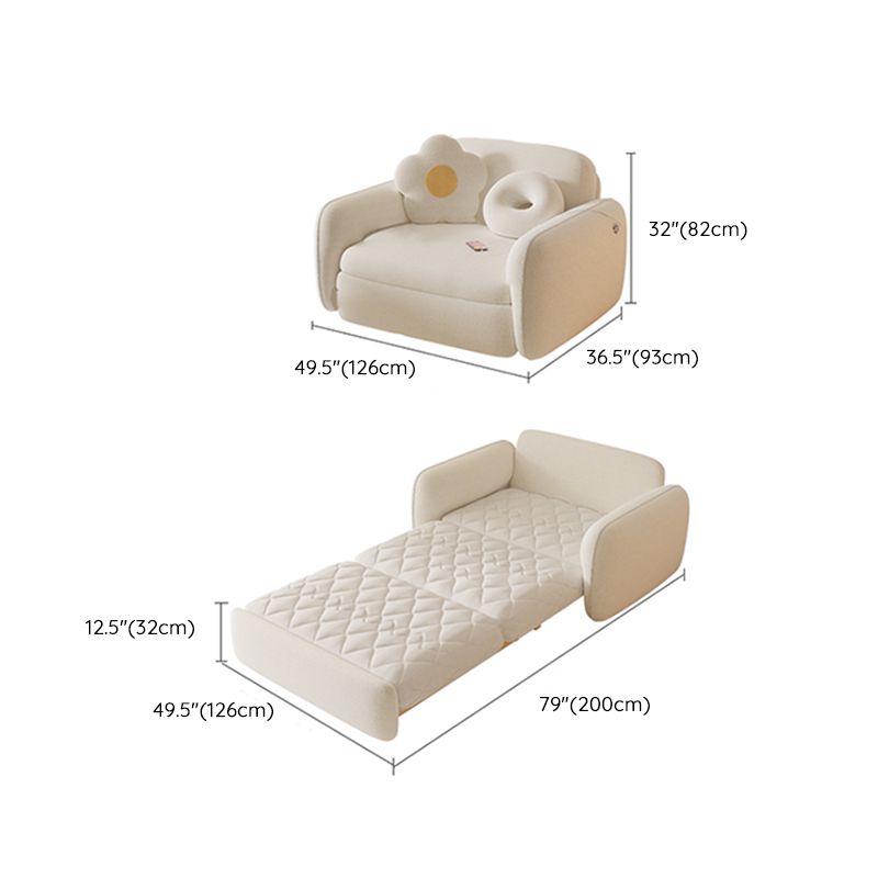 Scandinavian Futon Sleeper Sofa Bed Wooden and Fabric Convertible Sofas in White