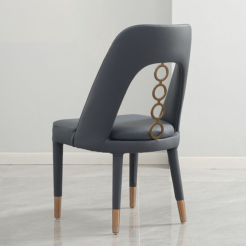 Faux Leather Home Dining Chair Open Back Dining Side Chair in Gray