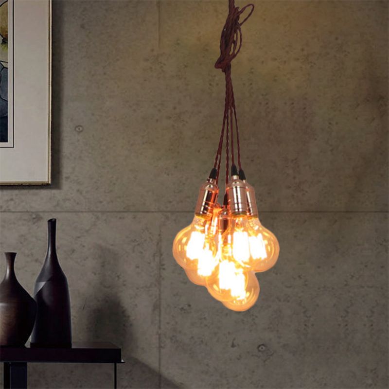 Koperen afwerking multi -light plafond hanger vintage stijl metalen open lamp hangende lamp met koord