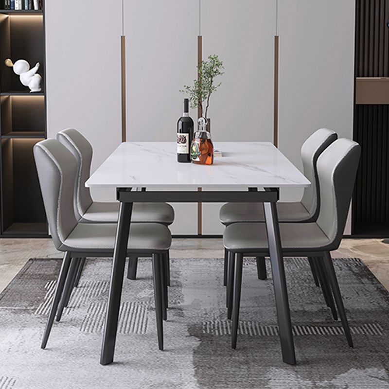 Modern Dining Table Rectangle Extendable Black Frame Dining Table for Dining Room