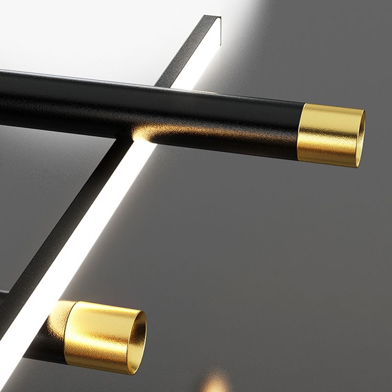 Contemporary Style Linear Island Lighting Metal 4 Light Island Pendant Lights in Black