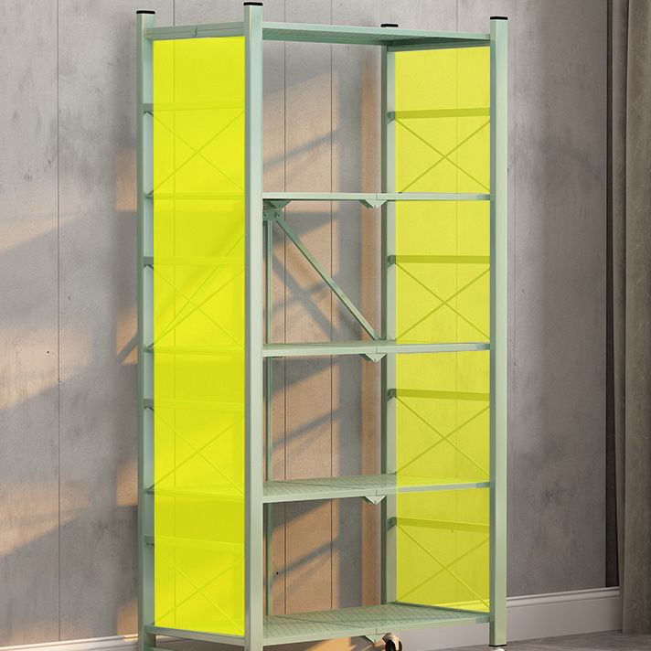 Industrial Geometric Bookcase Metal Open Back Bookcase with Wheels