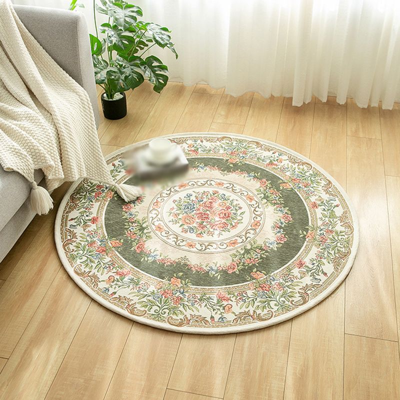 Round Classic Rug Antique Floral Design Area Rug Polyester Anti-Slip Backing Carpet for Home Decor