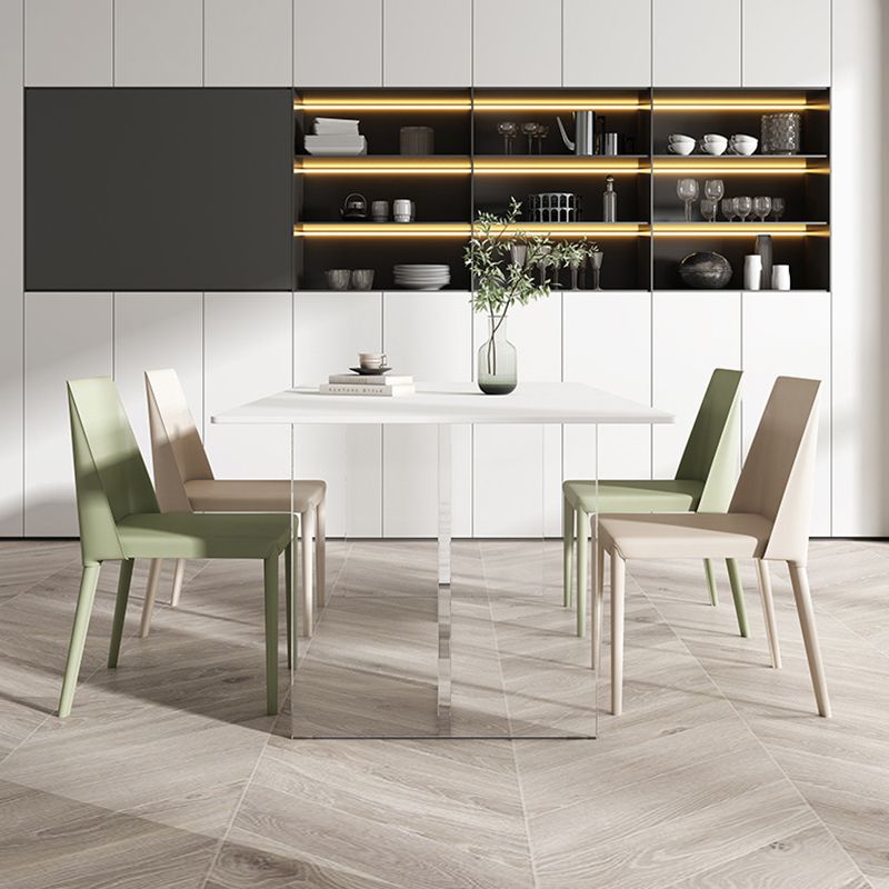 Modern Rectangle Dining Table White Sintered Stone Top Acrylic Base Table