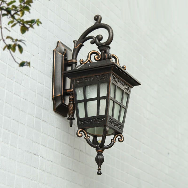 1-Light White Frosted Glass Sconce Lamp Lodges Black Finish Tower Shape Outdoor Wall Lighting Ideas