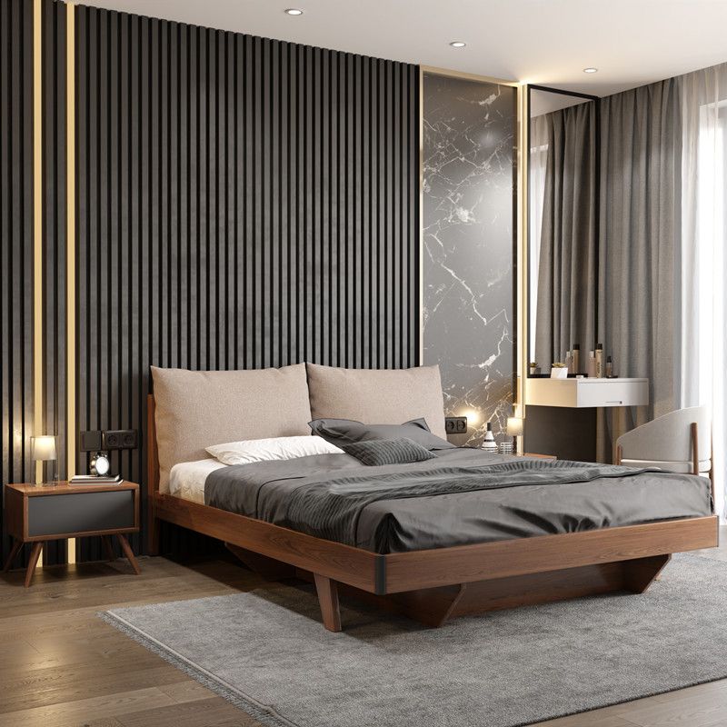 Espresso Wood Panel Bed Upholstered Headboard Standard Bed Lift Up Storage