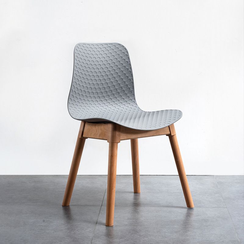 Nordic Style Plastic Chairs Armless Side Chairs with Wooden Legs for Kitchen