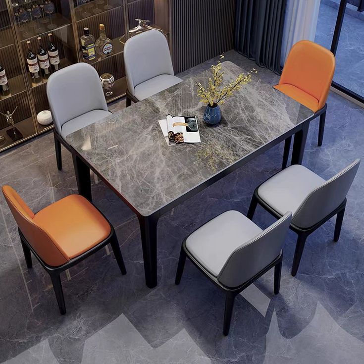 Dining Table Sets Contemporary with Sintered Stone Table and Cushion Chairs