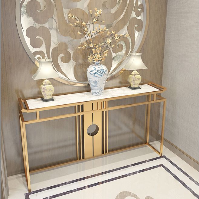 11" Wide Glam Accent Table Stone Gold Rectangle Console Accent Table