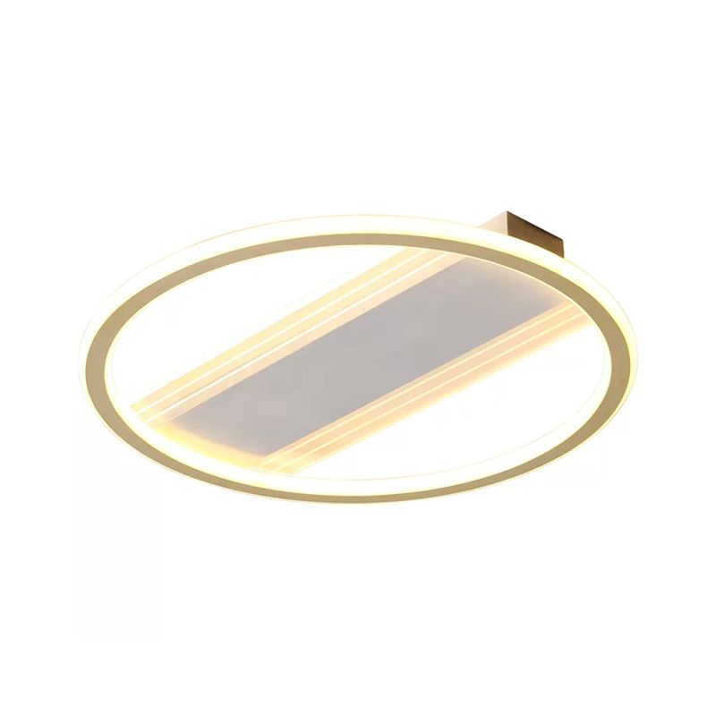Simplicity LED Ceiling Fixture White Circular Semi Flush Mount with Metallic Shade in Warm/White Light, 16.5"/20.5" Width
