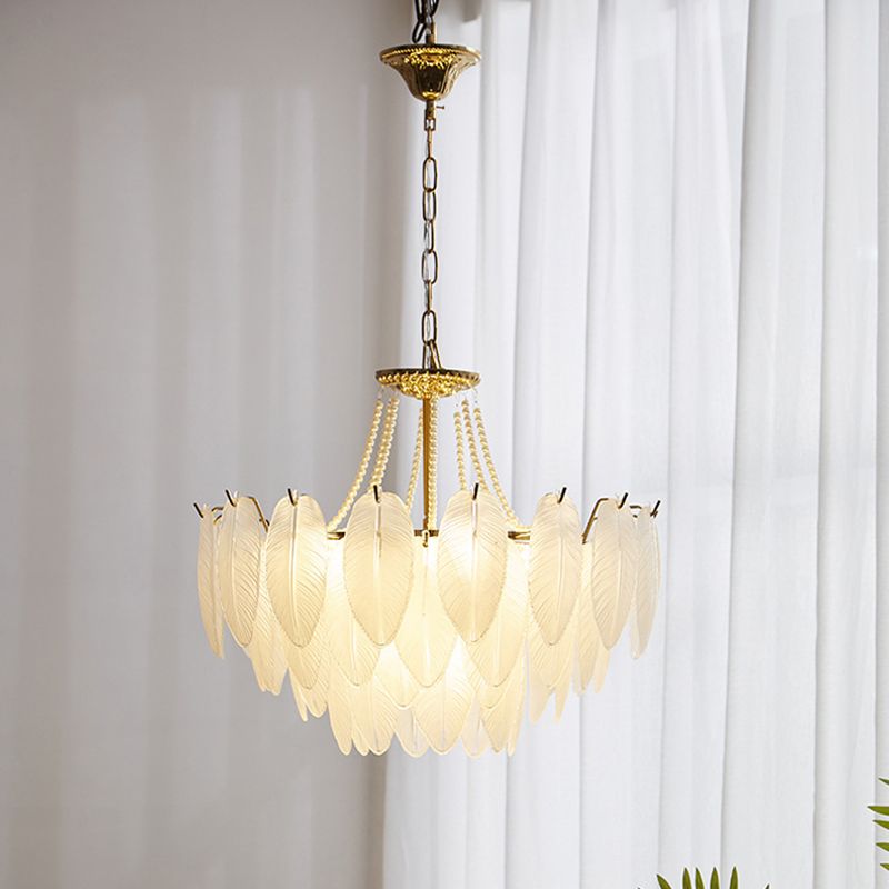Contemporary Indoor Hanging Light Glass Feather Chandelier for Living Room