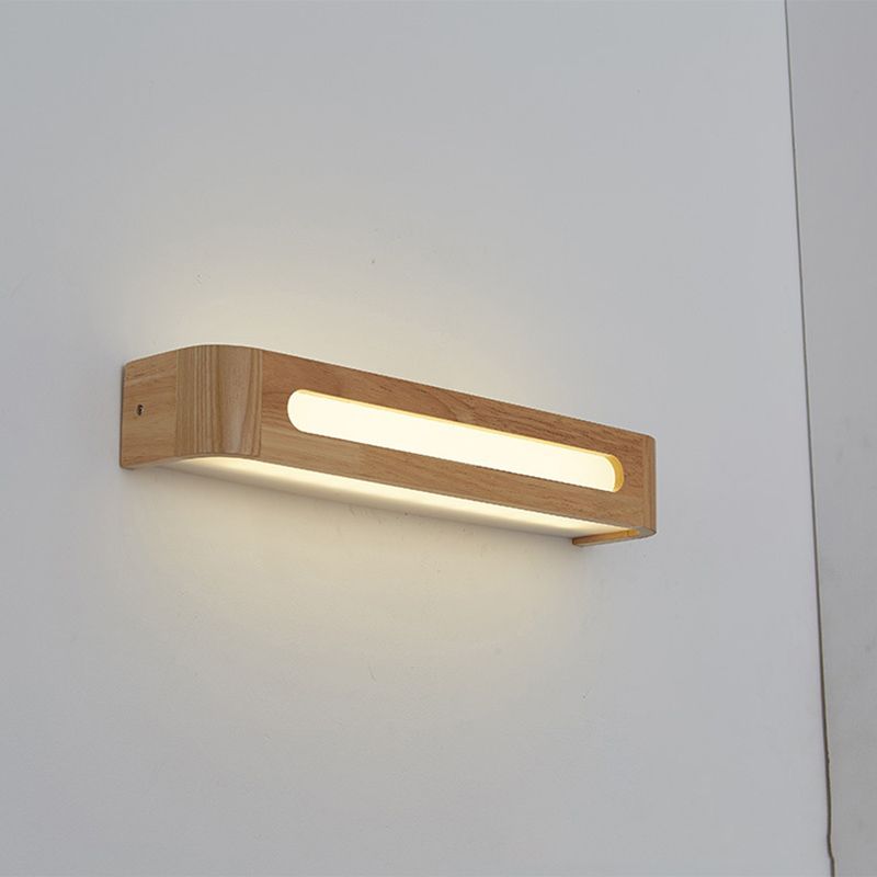 1-Light Retangular LED Wall Sconce Modern Simple Style Wood Wall Lighting in Brown
