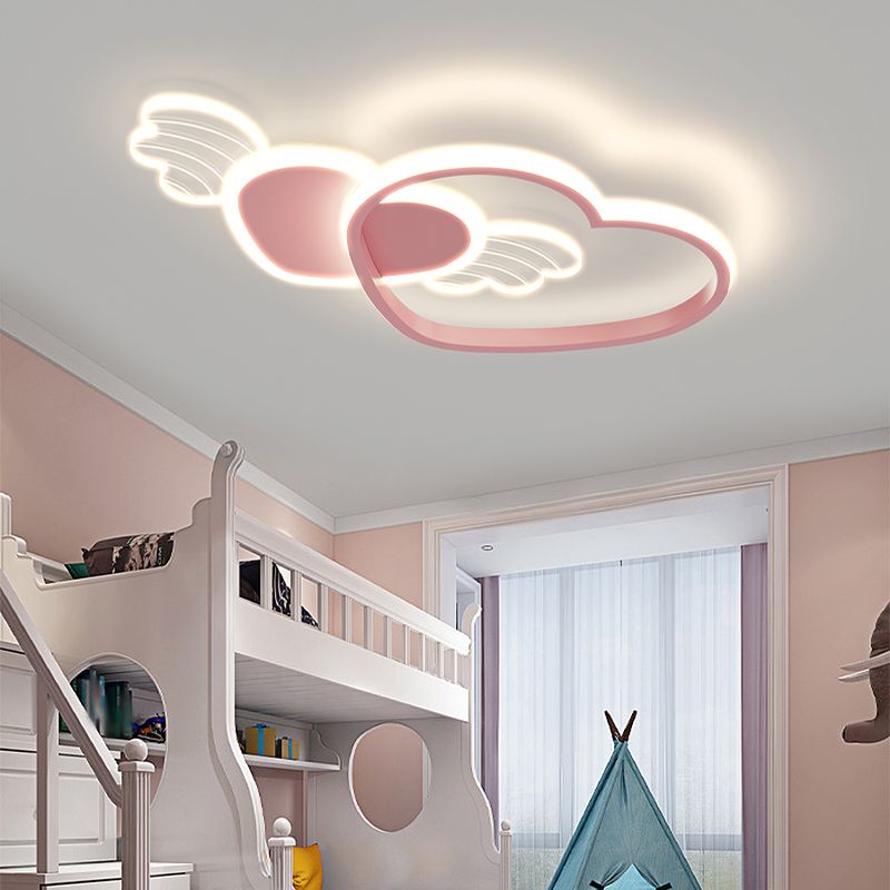 Metal Heart Shape Flush Ceiling Light Modern Style 4 Lights Flush Mount Lighting in Pink