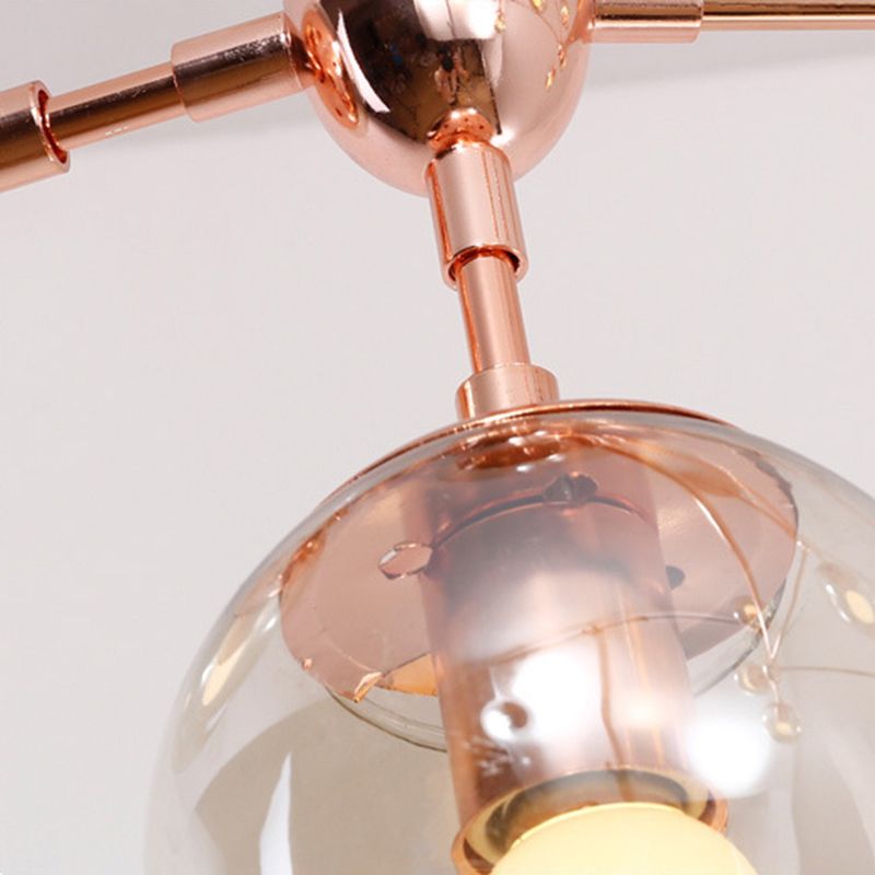 Postmodern Geometric Suspension Light Clear Glass Dining Room Chandelier in Rose Gold