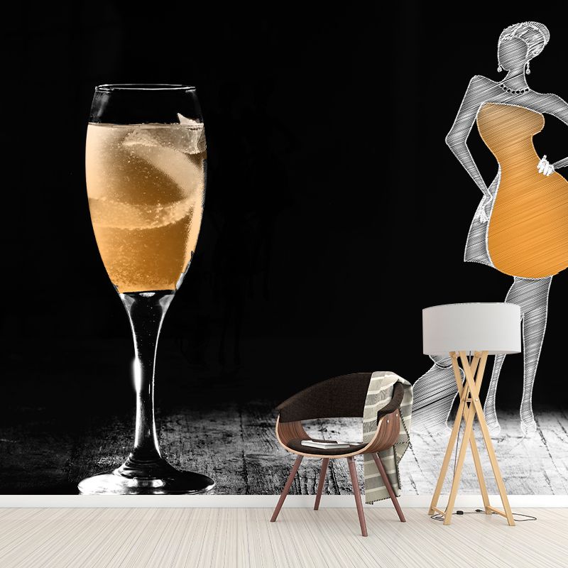 Wine Illustration Mural Decal Moisture Resistant Contemporary Wine Bar Wall Covering