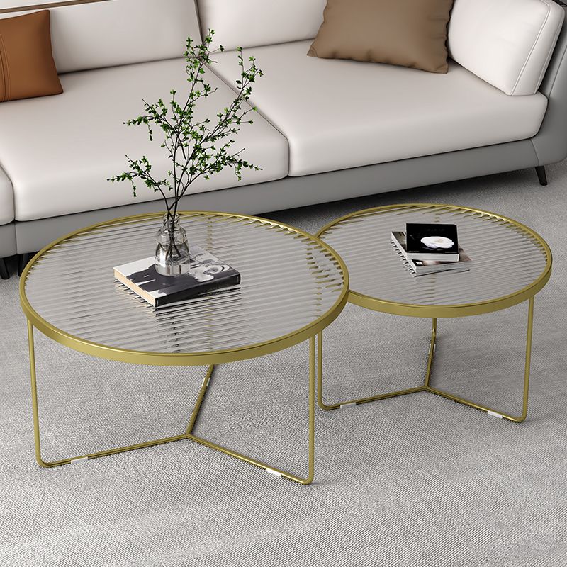 Modern Style Metal Frame Base Design Glass Round Table Top Coffee Table