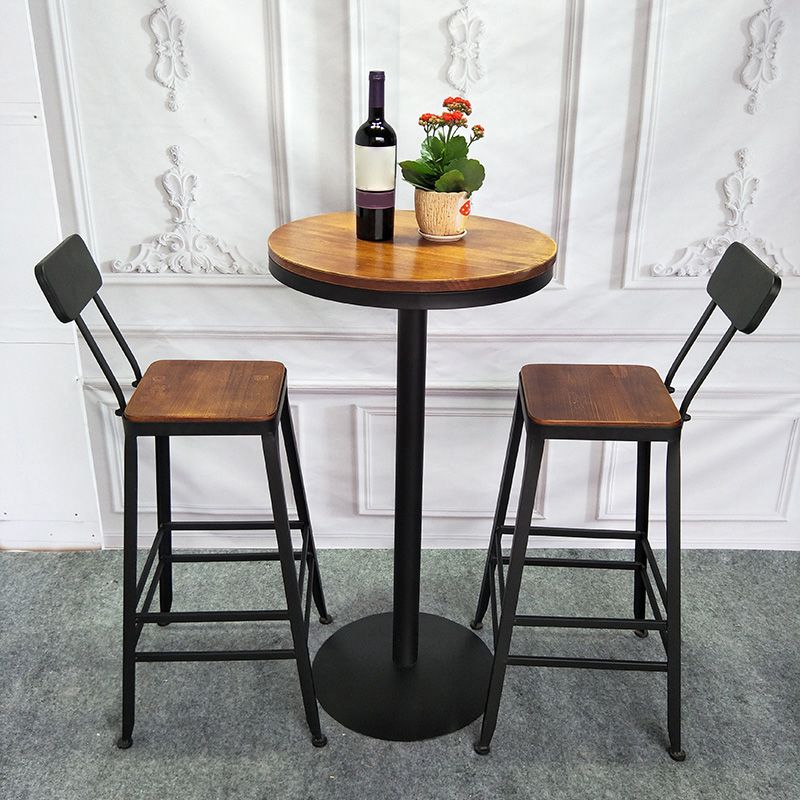 Wooden Bar Dining Table Industrial Bar Height Cocktail Table with Metal Base