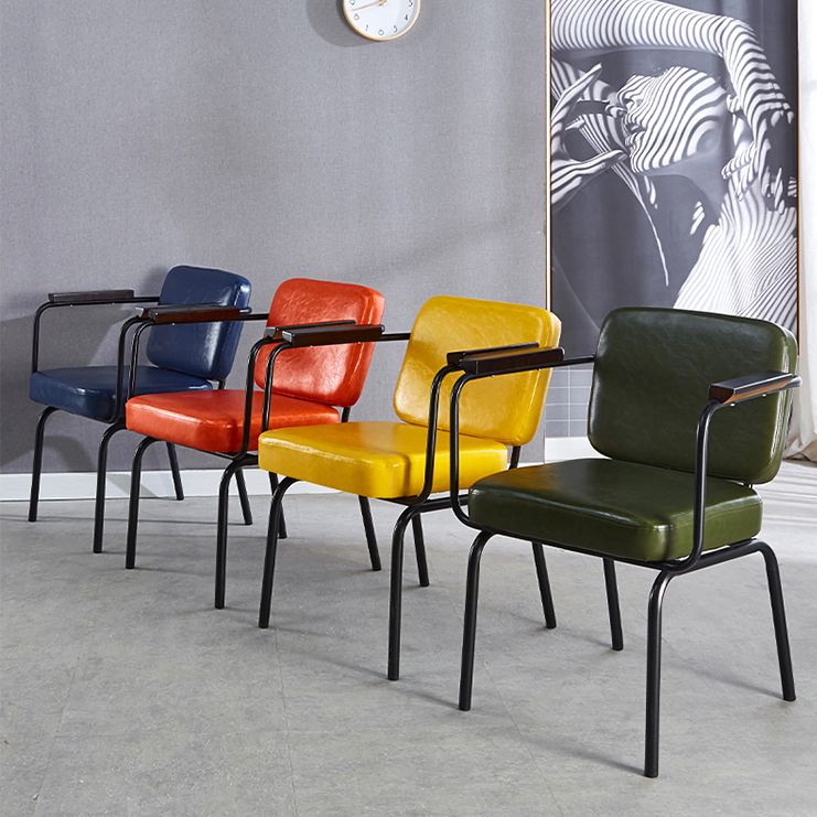 Industrial Leather Square Dining Chair Parsons Arm Chairs for Home Use