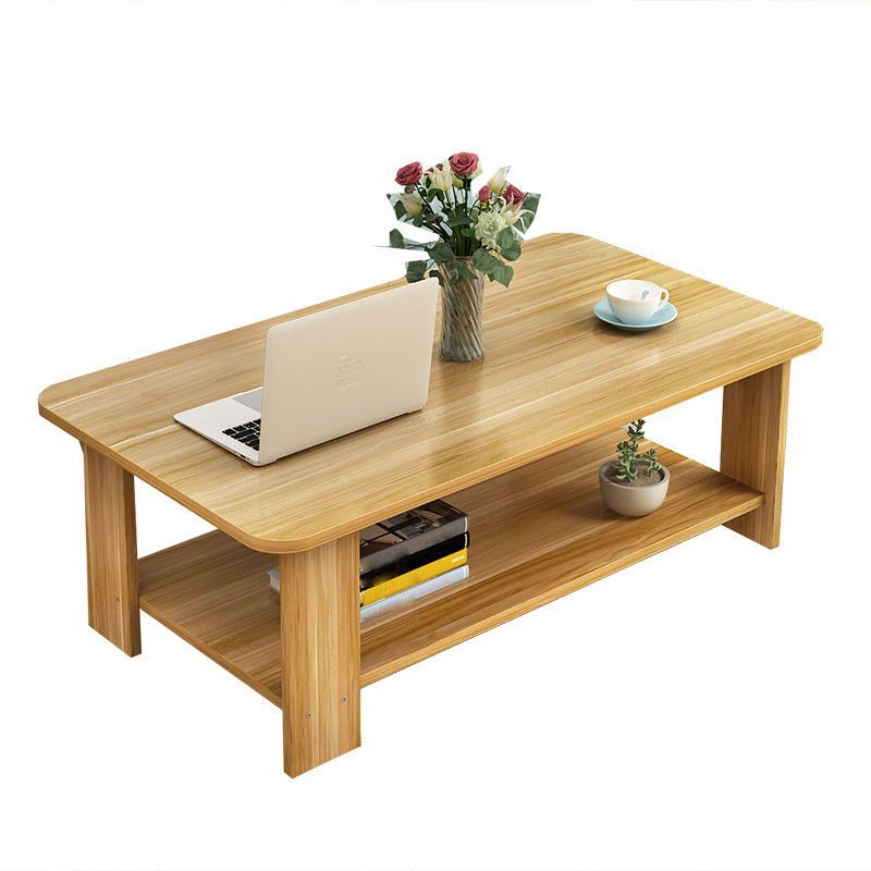 Modern Rectangle Wooden Coffee Table 16.5" H 4 Legs Cocktail Table with Shelf
