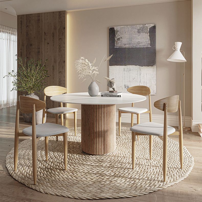 Contemporary Stone Dining Table Round Dining Table with Wood Pedestal Base
