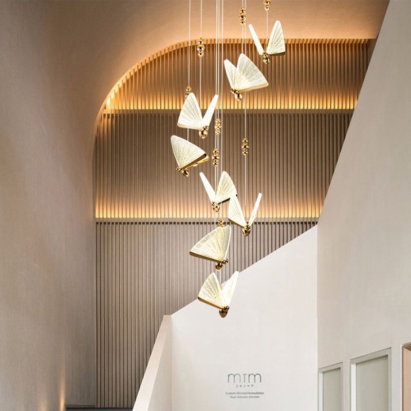 Luz colgante de mariposa acrílica, luces de techo colgantes de lujo modernas para dormitorio