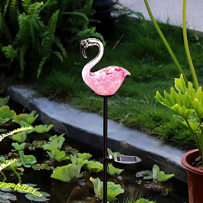 Modern Flamingo/Globe Solar Ground Light White and Orange/Pink Hand Blown Glass Patio LED Stake Lighting