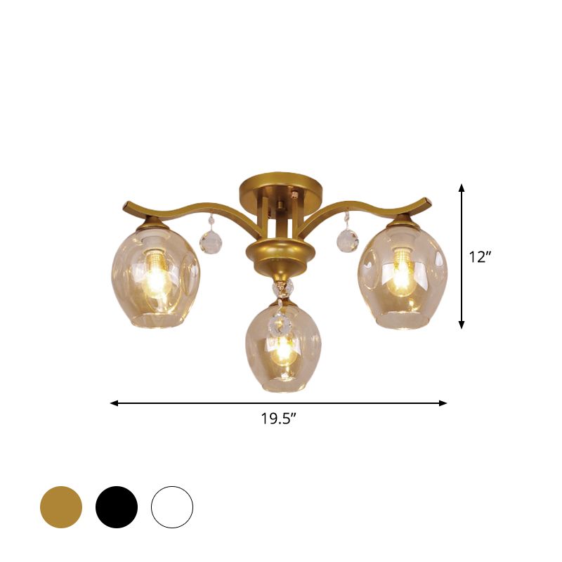 Fumo Glass Bud Semi Sofiling Mount Light Restaurant Hotel 3 Luci Lampada a soffitto moderno con cristallo