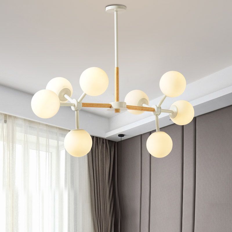 Moderne witte kroonluchter licht bolvormige schaduw 8/12 lichten opaalglas hangend licht voor hotel eettafel