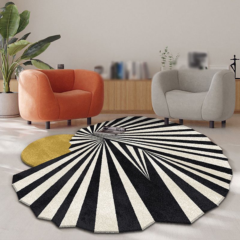 Black and White Abstract Indoor Carpet Polyester Casual Carpet Washable Area Carpet for Living Room