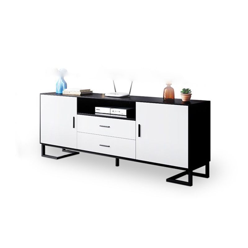 2 Drawers Contemporary TV Stand Solid Wood TV Cabinet with Shelves