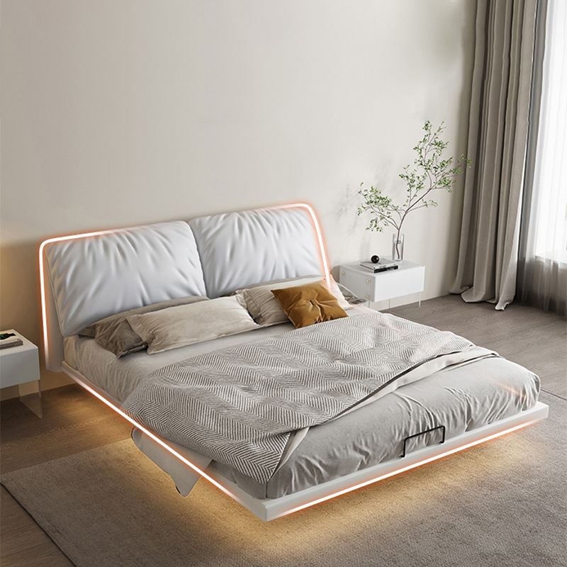 Glam Wood and Upholstered Headboard Bed Steel Frame Standard Bed