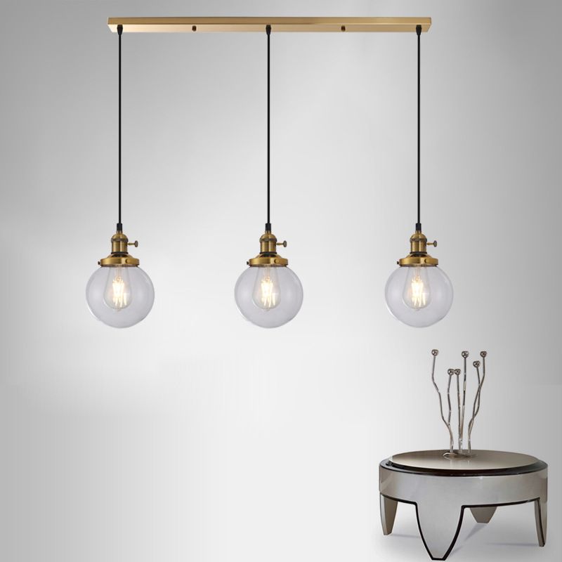 Lampada a sospensione del globo di ferro elettroplate in vetro a 3 luci a 3 luci in stile retrò industriale