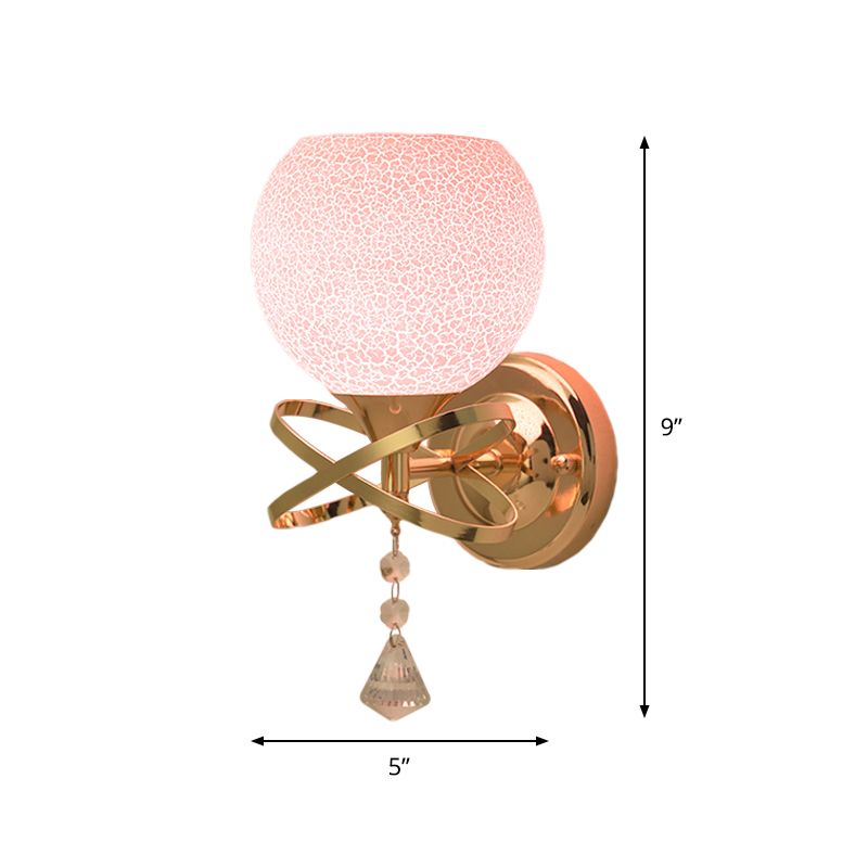 Post Modern Diamond Sconce Light Fixture 1-Light Crystal Wall Mounted Lamp with Pink Cracked Glass Shade