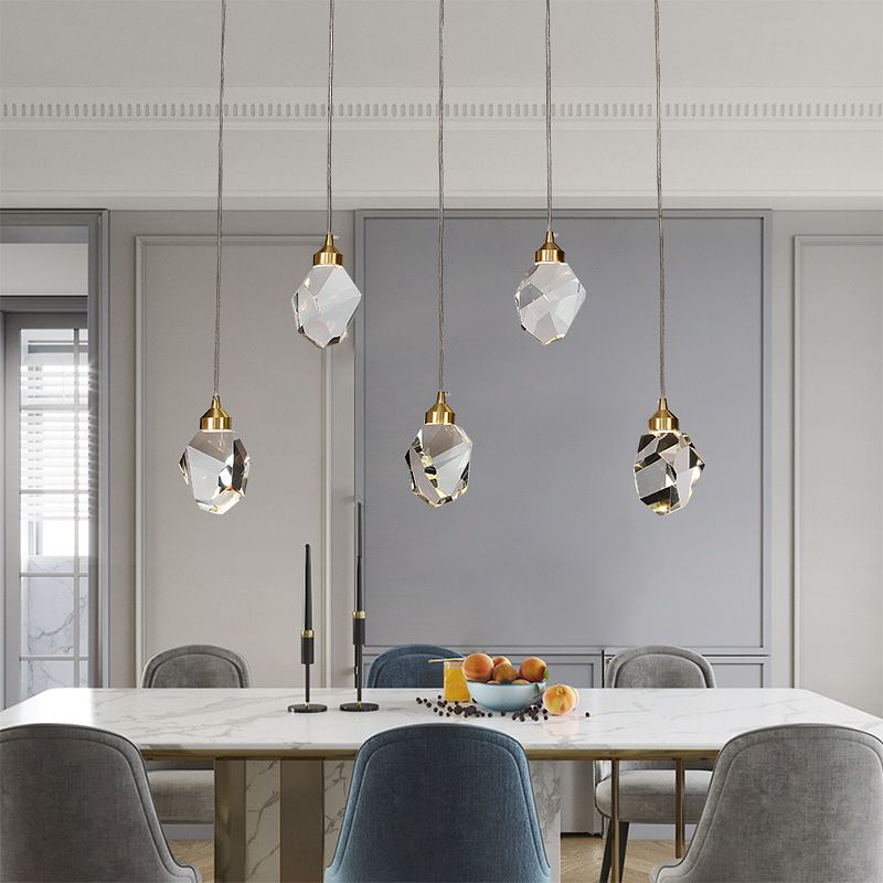 Crystal Stone Shaped LED Hanging Lamp Simple 1-Light Clear Pendant Light for Dining Room