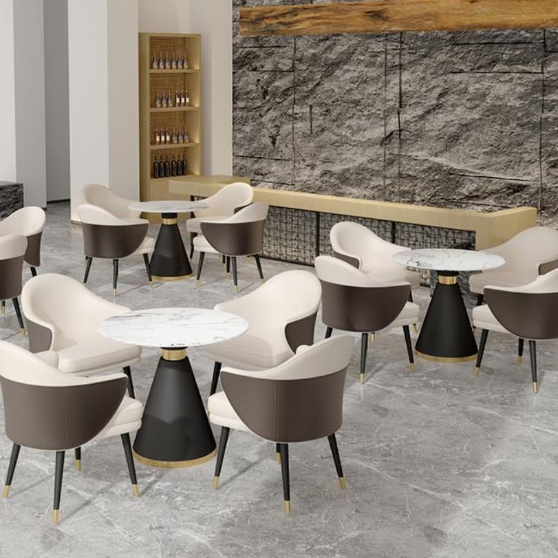 Round Dining Set with Arm Chairs 1/2/5 Pcs Stone Top Dinette Table Set for Kitchen