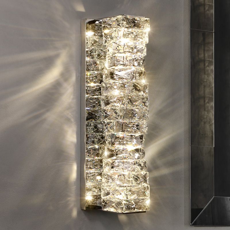 Unique Shade Crystal Wall Sconce Modern Style Single Light Wall Mount Lighting in Silver