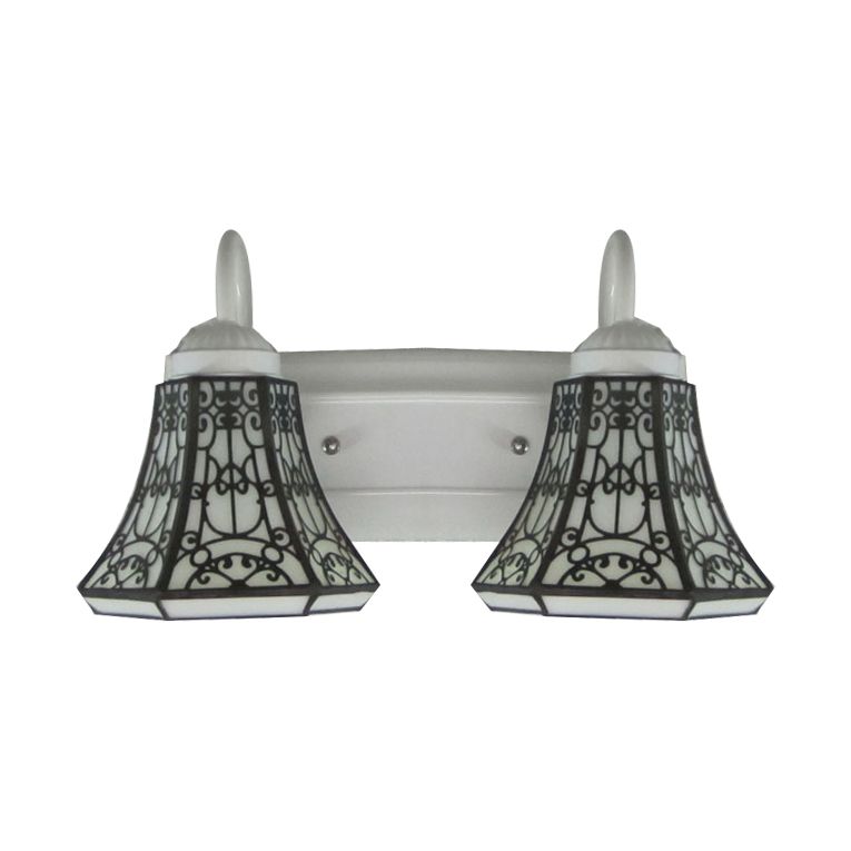 Stained Glass White Sconce Light Fixture Flared 2 Heads Tiffany Wall Light Fixture