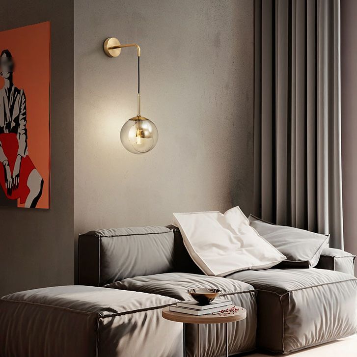 Modern Artistic Hanging Wall Lamp Copper Globe Wall Light with Glass Shade