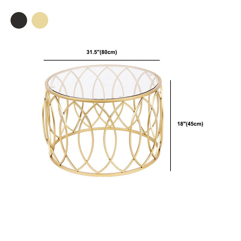 Glass Top Coffee Table Round Shape Frame Base Cocktail Table