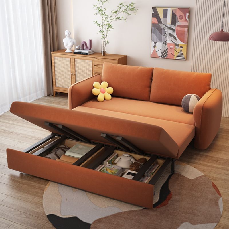 Contemporary Convertible Bed Sofa Couch with Pillows in Orange