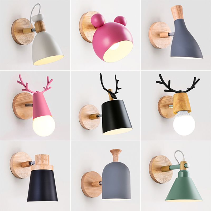 Nordic Macarons Style Wall Sconce Iron 1 Light Sconce Wall Light for Bedroom