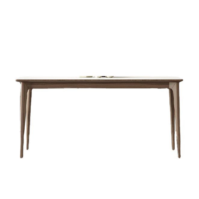 White Stone Top Table Mid-Century Modern Rectangle Table with 4 Wood Legs
