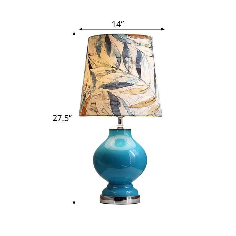 Distanza in tessuto con l'ombra conica Light tradizionale stile tradizionale 1 comodino da letto in lampadina in blu, altezza 21 "/27,5"