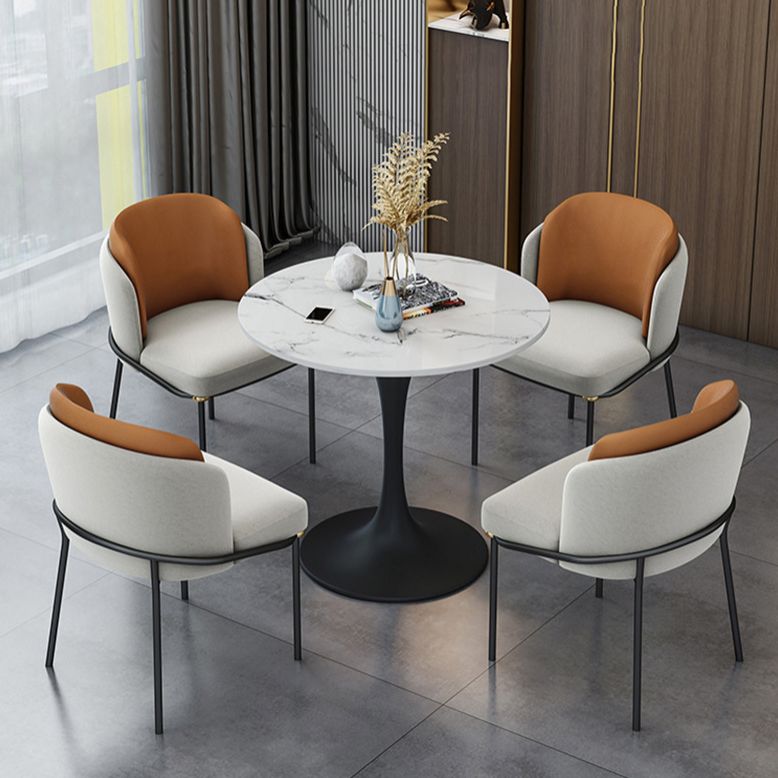 White Faux Marble Top Dining Table Set 1/2/5 Pieces Round Dining Set with Padded Chairs