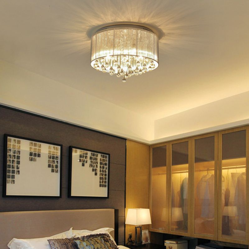 Contemporary Ceiling Lamp Fabric Shade Flush Mount Light Fixture