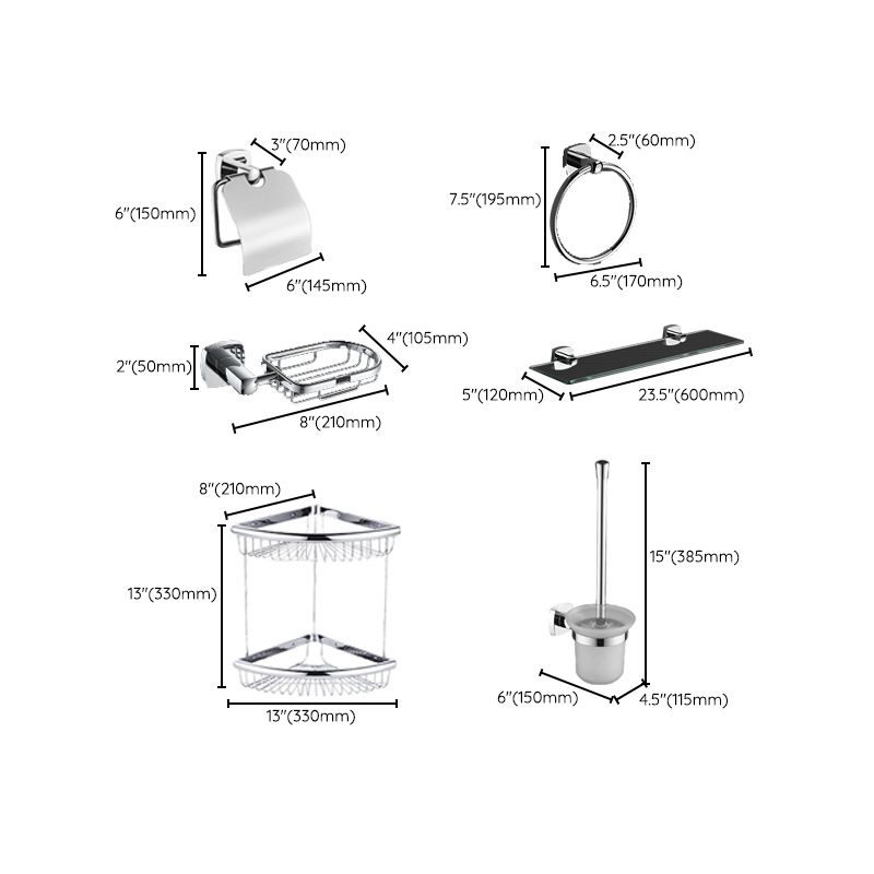 Polished Chrome Modernism Bathroom Accessory Set Bath Shelf/ Towel Bar/Robe Hooks Included
