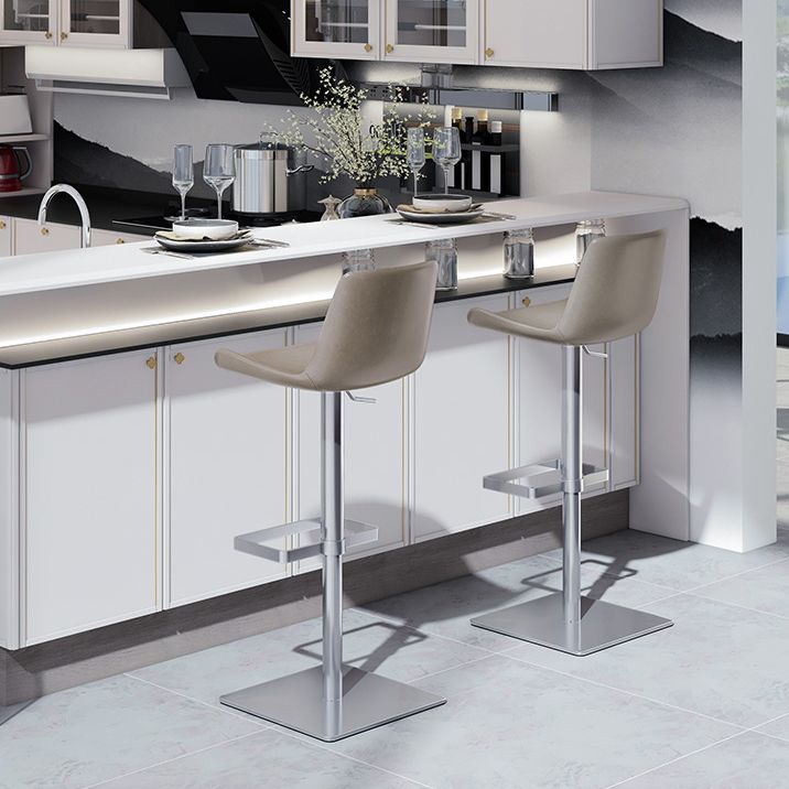 Contemporary Adjustable Height Swivel Leather Bar Stool with Footrest